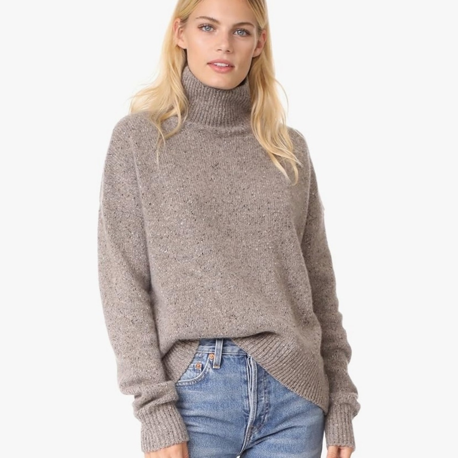 Vince Cashmere Fleck Turtleneck Sweater Taupe Ash Size Small